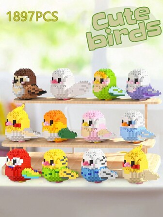 1897 Pcs Creative DIY Cartoon Bird Parrot Sparrow Animal 3D Puzzle Assemble Model, Educational Building Blocks, Home Decor, Birthday/Christmas Gift