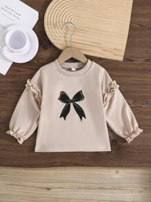 Set da 2 magliette da bambina con stampa a farfalla, con volant sull'orlo, collo rotondo, comode per attività all'aperto