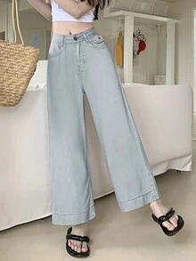 女士时尚灰色高腰阔腿薄款夏季休闲裤 - 灰色 - 查看 2