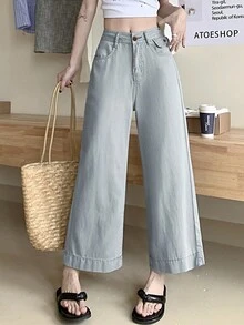 女士时尚灰色高腰阔腿薄款夏季休闲裤 - 灰色 - 查看 5