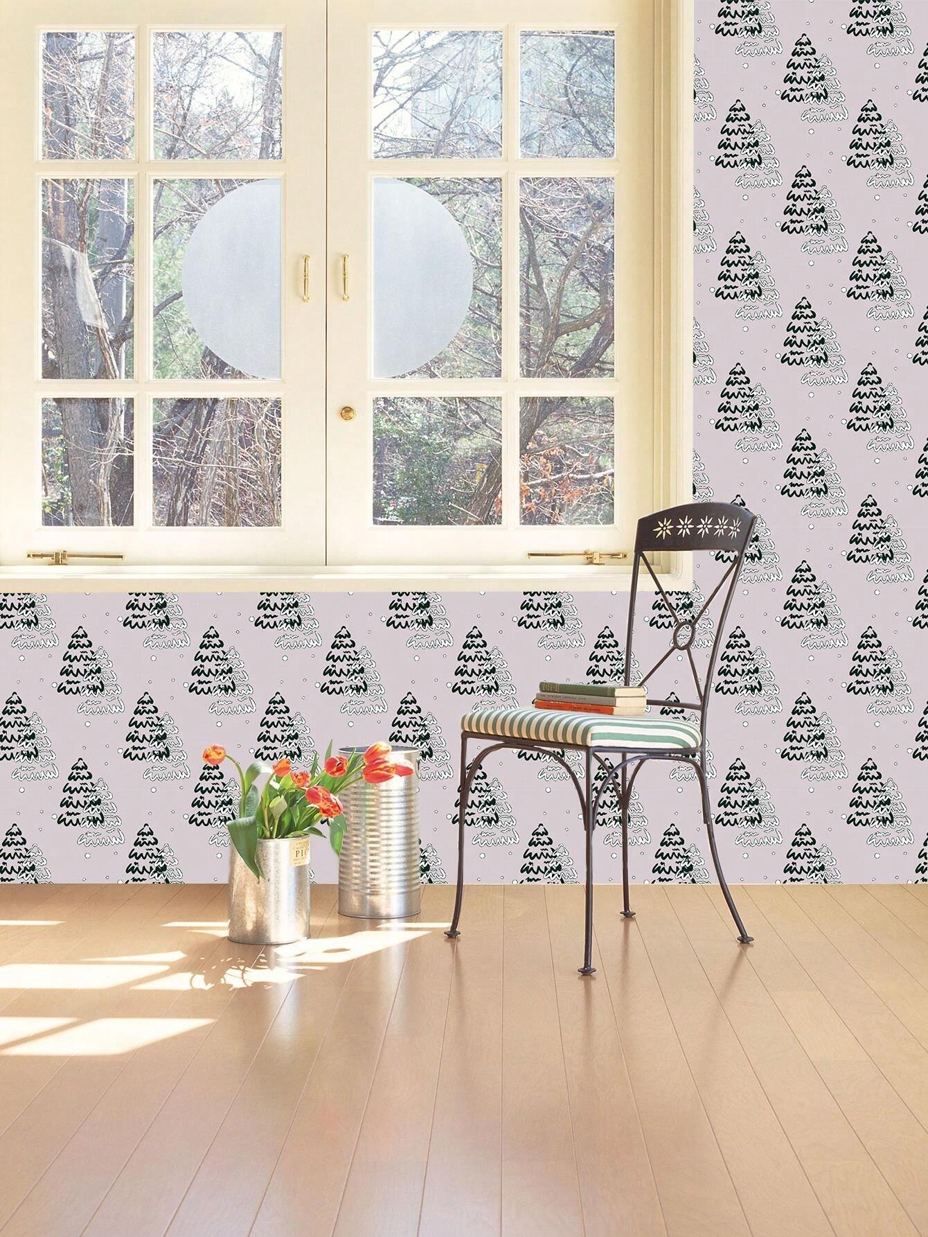 1 Roll Vintage Christmas Tree Removable Wallpaper, SelfAdhesive