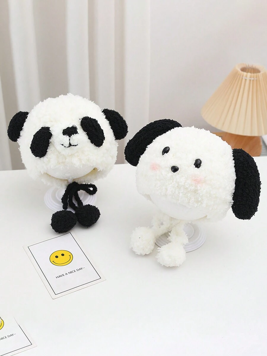 1 chiếc mũ len đan móc thủ công hình gấu trúc và chó dễ thương cho trẻ em, trang trí bằng len ấm áp bảo vệ tai có lót nhiệt, mùa thu/đông - động vật - Xem 1