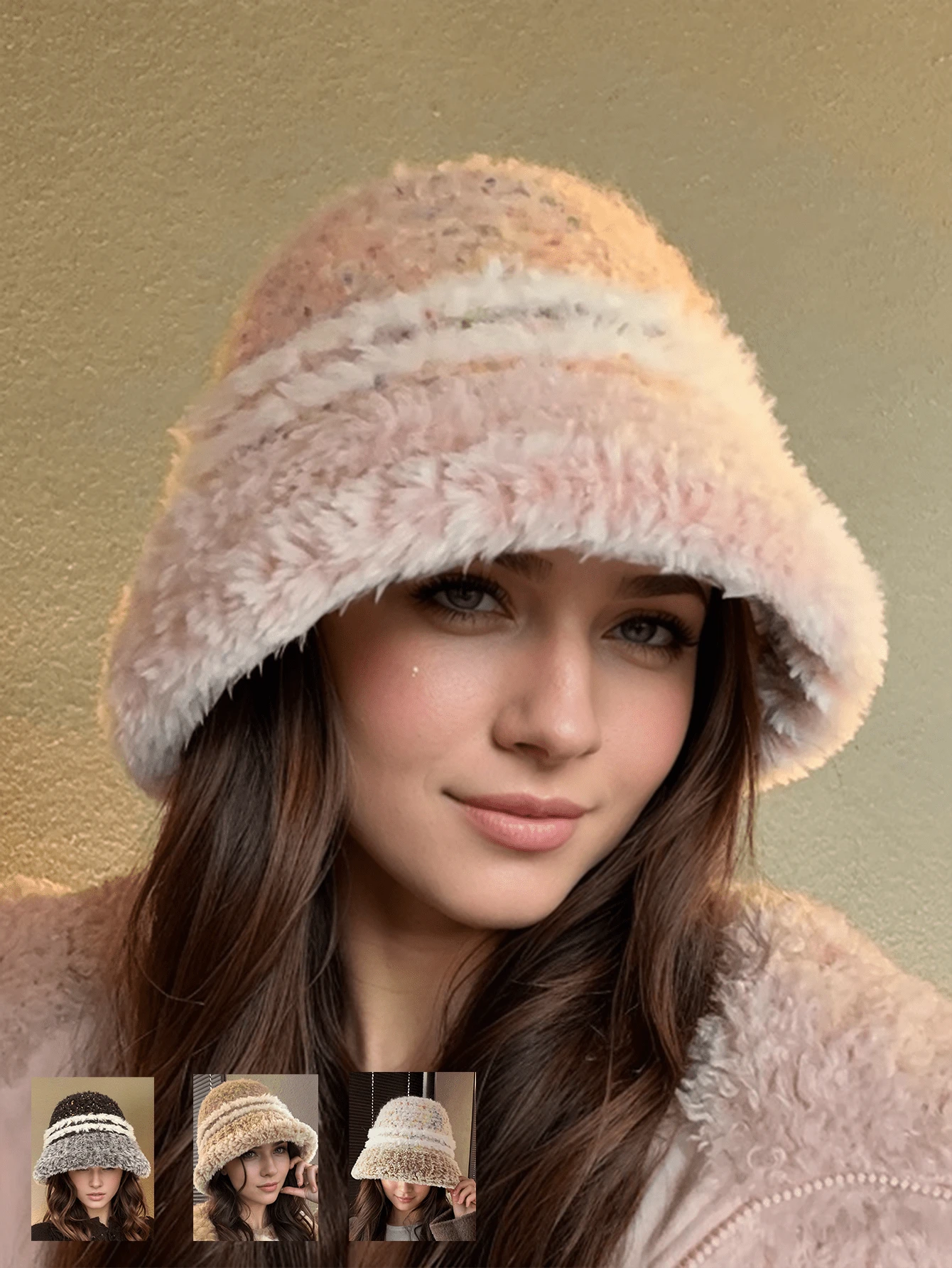 1 件女士时尚彩色保暖厚羊毛帽，适合外出和日常穿着，秋冬季 - A - 查看 1