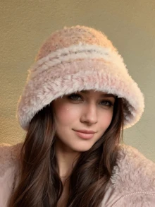 1 件女士时尚彩色保暖厚羊毛帽，适合外出和日常穿着，秋冬季 - A - 查看 2