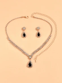 3pcs Women's Teardrop Shape Earring, Necklace Jewelry Set - Baby Pink - View 9