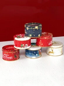10 件圣诞礼品包装，圆形锡盒，圣诞平安夜糖果礼品储存罐 - 彩色 - 查看 5