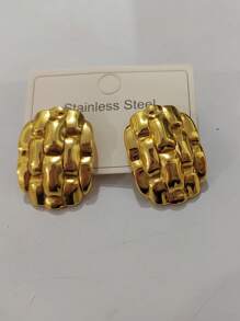 1 par de pendientes cuadrados texturizados de acero inoxidable de moda, pendientes diseño martillado de lujo al por mayor para mujeres