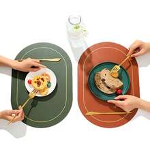 1PC 双面纯色餐垫 北欧风椭圆餐垫 酒店家居防水防油隔热桌垫隔热碗垫房间装饰 - 彩色 - 查看 5