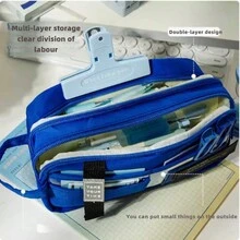 透明盐系大容量小众大铅笔盒多层隔层高视觉吸引力百搭中学生文具盒 - 多功能大容量铅笔盒，简约实用的小学生、男生、中学生文具盒，也可作为化妆包、家居收纳包、车内收纳包、旅行收纳包，韩式、日式风格 - 藍色 - 查看 9