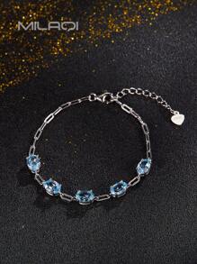 1 件 S925 纯银天然宝石手链 - 紫水晶或黄玉，18K 镀金，时尚优雅女士日常/节日礼物 - 淺藍色 - 查看 10