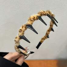 3 件装女士复古超大高冠豹纹蓬松牙齿防滑塑料发夹、发箍、秋冬季发饰，适合化妆和日常使用 - 彩色 - 查看 5