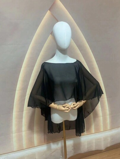 1pc Short Bridal Chiffon Shawl, Women Poncho To Match With Dresses, Shrug Fall Clothes For Women