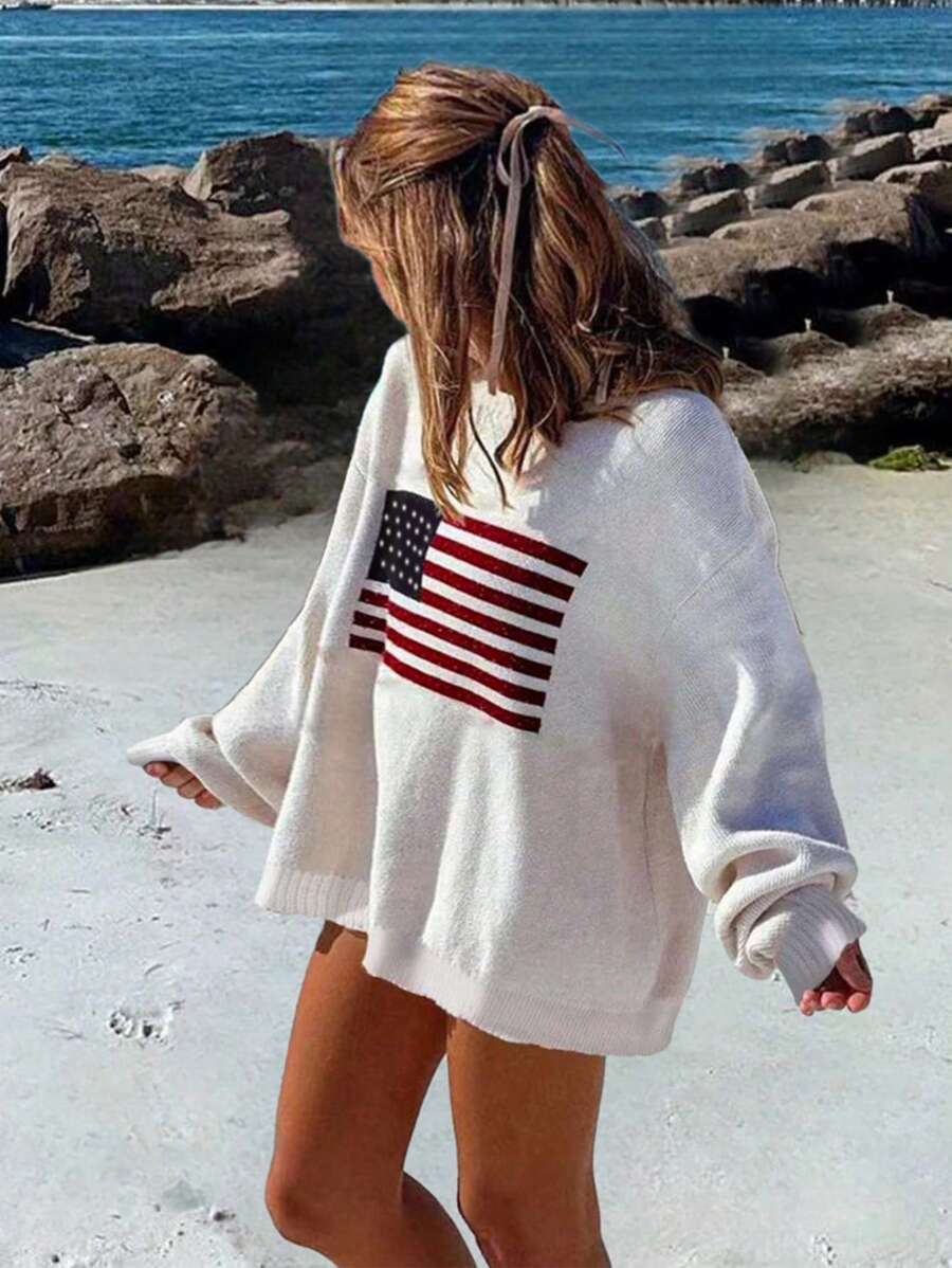 1 件女童休闲厚套头衫，舒适针织衫，适合秋冬季 - 白色 - 查看 1