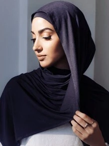 2 件套：针织头巾和内帽，纯色，柔软透气的莫代尔面料，1 件简约管状头巾帽 + 1 件轻质莫代尔围巾，适合日常穿着 - 藏蓝色 - 查看 3