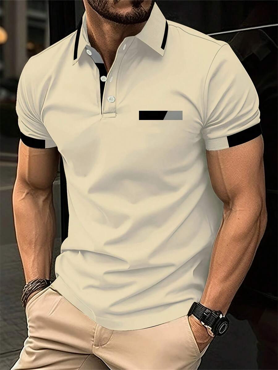 New Boyfriend Style Men's Button-Up Polo Shirt, Digital Printed Breathable Collared Short Sleeve Top, Boyfriend Style Men's Outdoor Sports Polo T-Shirt