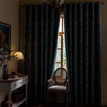 2pcs Rose Print Blackout Curtains With Iron Rings, 100% Light Blocking
