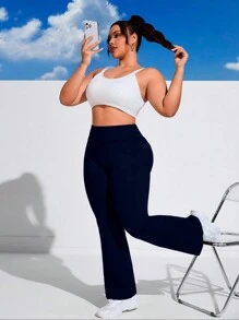 Flare Ballerina Pants Plus Size Thick Fabric High Waist In Suplex Polyester Comfort With Wolfox - 藏蓝色 - 查看 5