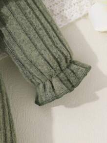 2pcs/Set Baby Girl Soft & Breathable Solid Color One-Piece Romper With Front Bow & Ruffle Details, Headband, Adorable