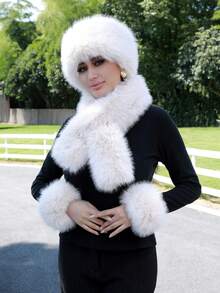 围巾+帽子 女士毛绒渔夫帽 毛茸茸的毛皮渔夫帽 冬季保暖毛绒渔夫帽 蓬松羊羔绒渔夫帽 - 髮帶 - 查看 10