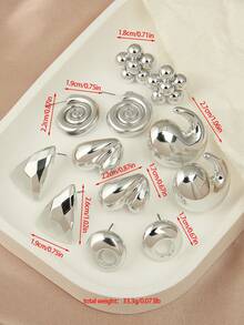 Betykuku 12 件高端金色和银色时尚欧式耳钉套装，适合女士和女孩，适合日常佩戴、派对和作为礼物 - 水滴款12件 - 查看 9