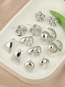 Betykuku 12 件高端金色和银色时尚欧式耳钉套装，适合女士和女孩，适合日常佩戴、派对和作为礼物 - 水滴款12件 - 查看 6