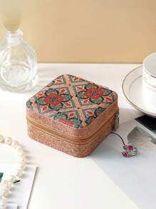 1pc Mini Retro Jewelry Box Earrings, Rings, Necklaces, Travel Storage Box, Jewelry Earrings, Elegant Style Printed Jewelry Box, Multi Functional Jewelry Storage Box, Zipper Convenient Jewelry Bag, Exquisite Cosmetics And Lipstick Storage Bag, Mother's Day Gift, Girls' Gift, Handbag Storage, New Cork Pattern Multi Compartment Large Capacity Jewelry Box, Luxury PU Leather Jewelry Box, Mini Flip Storage Women's Jewelry Gift, Mother's Storage Box