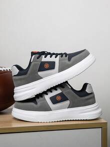 男士时尚系带休闲混色舒适厚底运动鞋，简约休闲日常穿着，学院风运动透气 - 白藍 - 查看 7