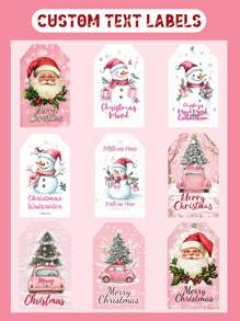 9/18/36pc Gepersonaliseerde Roze Winter Kerst Cadeau Labels, Gepersonaliseerde Tekst Vakantie Labels En Cadeau Zak Labels, Kerstman, Kerst Sneeuwman, Kerstboom Patroon Ontwerp, Kerstboom Labels