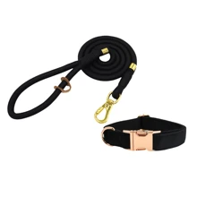 Pet Fashionable Personalized Gold Color Zinc Alloy Clasp Heavy Duty Handmade Nylon Leash For Dogs, Polyester Rope Durable Strong Dog Lead, Suitable For Large & Medium Pets, Collar And Training Accessories