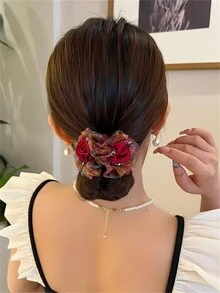 1 件女士花朵发圈、弹性发带、马尾辫发饰，秋冬季 - 彩色 - 查看 5