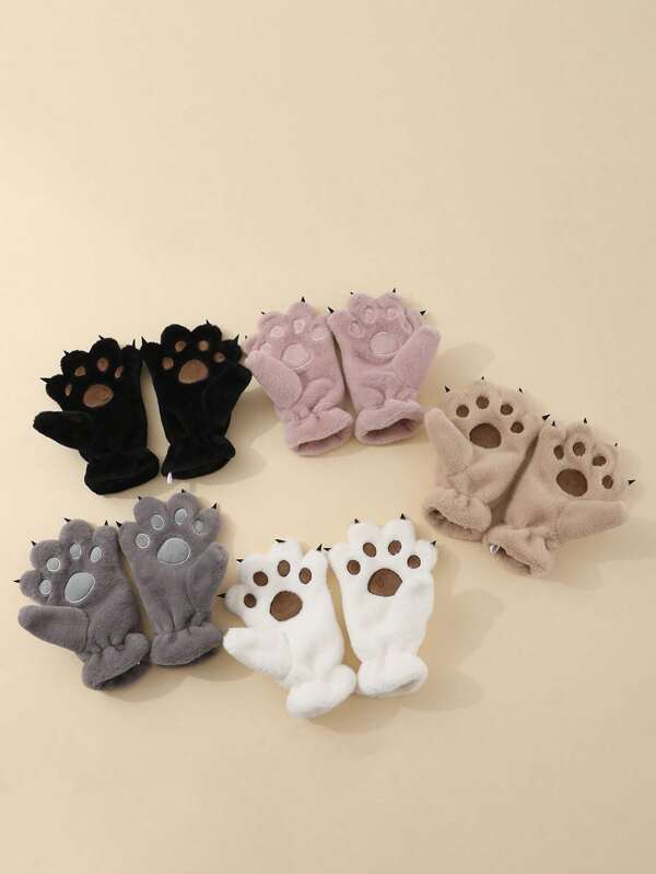 1 Paar niedliche, pelzige Bärenpfoten Fingerhandschuhe für Damen