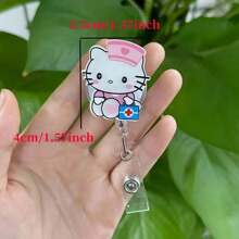 1 件套， 徽章 [授权] 医生护士教师徽章卷轴夹：可爱的  为我的爱人和  卡通人物 - 亚克力 (PMMA) 材质，Melody 可伸缩身份证徽章卷轴，学校用品，返校 - 彩色 - 查看 3