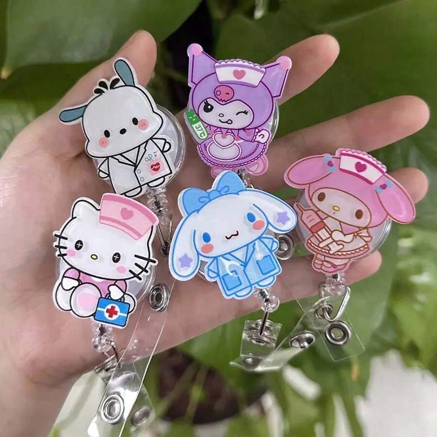 1 件套， 徽章 [授权] 医生护士教师徽章卷轴夹：可爱的  为我的爱人和  卡通人物 - 亚克力 (PMMA) 材质，Melody 可伸缩身份证徽章卷轴，学校用品，返校 - 彩色 - 查看 1