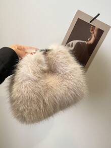 秋冬空气手提包女时尚毛线包小众高级感多用途通勤单肩包 - 米色 - 查看 2