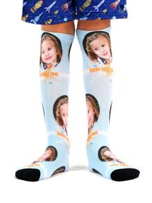 1 Pair Customized Face Printed Crew Socks For Girls And Boys, Personalized Photograph Mid-Calf Socks For Teens, Fun Customized Image Tall Socks For Daily Wear, Holidays, Birthdays And Other Occasionsback To School Winter Gift Ideas Boy Girl Valentine's Day