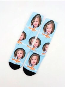 1 Pair Customized Face Printed Crew Socks For Girls And Boys, Personalized Photograph Mid-Calf Socks For Teens, Fun Customized Image Tall Socks For Daily Wear, Holidays, Birthdays And Other Occasionsback To School Winter Gift Ideas Boy Girl Valentine's Day