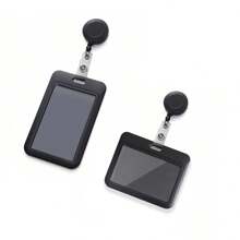1pc Simple Solid Color Lanyard Id Card Holder With Buckle, For Work Id Card Back To School - Black - View 11