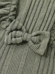 2pcs/Set Baby Girl Soft & Breathable Solid Color One-Piece Romper With Front Bow & Ruffle Details, Headband, Adorable