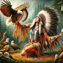 Bộ tranh kim cương 5D lấy cảm hứng từ thổ dân châu Mỹ | Tranh thêu kim cương tròn 11,81x11,81 inch | Tranh vải canvas thủ công dùng để trang trí tường và làm quà tặng | Bộ tranh kim cương tròn tự làm theo chủ đề con người - Nhiều màu - Xem 6