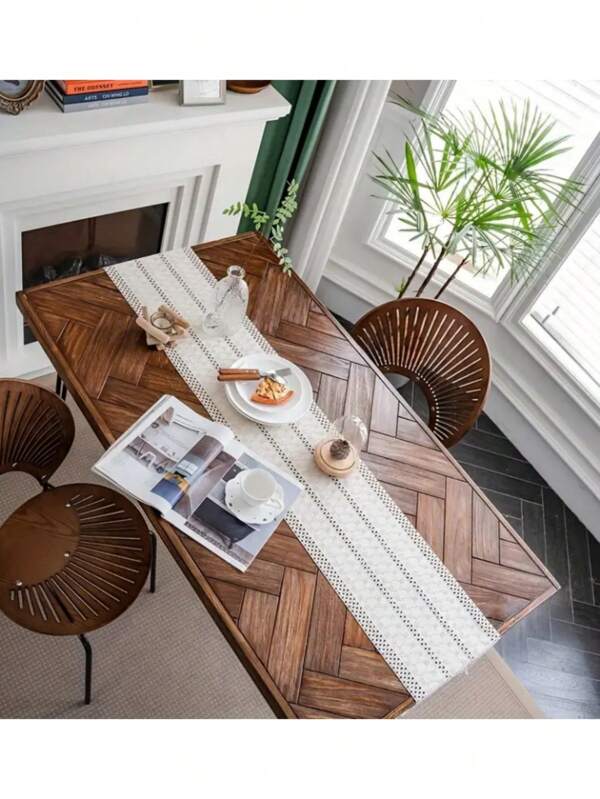 1 pièce Nappe/foulard de style bohème en lin, avec franges à franges et design ajouré. Convient pour la décoration du meuble TV, de la table basse, de la table à manger. Idéal pour les mariages, la maison, les jours fériés