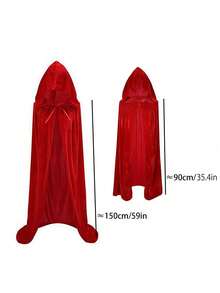 1 pièce Cape du Petit Chaperon Rouge, Châle de Reine de Château, Costume de Jeu de Vampire d'Halloween, Accessoire Costume Cape Rouge (2 Tailles) - Rouge - Voir 3