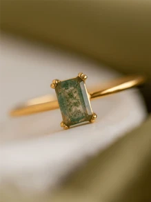 Water Grass Agate Sterling Silver Ring - Exquisite Vintage-Inspired Design, Durable 925 Silver, Perfect For Wedding, Party, Or Gift, Elegant Classic Style, Hypoallergenic, Nickel-Free, And Comfortable To Wear