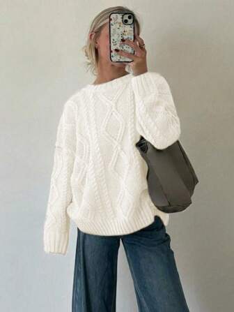 1pc Girls' Casual Warm Pullover Sweater, Comfortable Soft Solid Color Knitted Top For Student, Autumn/Winter