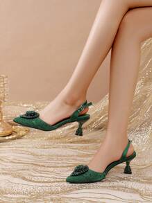 Venus Chan- Green Colour Wedding High Heels For Women Italy Design Rhinestone Decorate Pointed-Toe Gorgeous Parties 2024 INS Lady Plus Size Shoes Party Pumps - Green - View 4