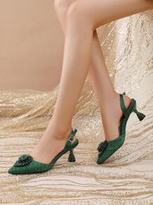 Venus Chan- Green Colour Wedding High Heels For Women Italy Design Rhinestone Decorate Pointed-Toe Gorgeous Parties 2024 INS Lady Plus Size Shoes Party Pumps - Green - View 5