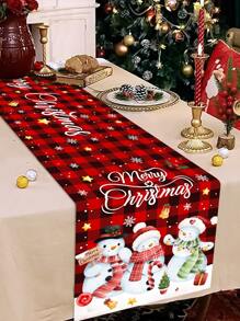 Christmas Theme Table Runner, Cute Snowman Design, Suitable For Christmas Family Gathering Party Tabletop Center Decor