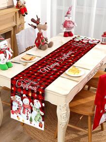 Christmas Theme Table Runner, Cute Snowman Design, Suitable For Christmas Family Gathering Party Tabletop Center Decor