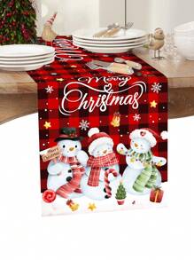 Christmas Theme Table Runner, Cute Snowman Design, Suitable For Christmas Family Gathering Party Tabletop Center Decor