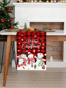 Christmas Theme Table Runner, Cute Snowman Design, Suitable For Christmas Family Gathering Party Tabletop Center Decor