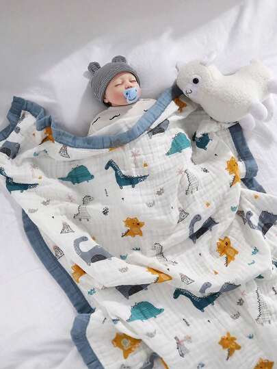 1 件装平纹细布襁褓毯，中性男女宝宝柔软连帽浴巾，婴儿育婴床被子，新生儿推车毯，带有动物图案和舒缓凸起圆点